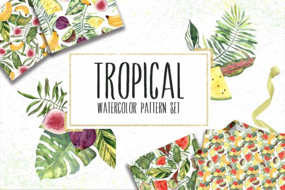 12 Watercolor Tropical Patterns Set for Crafters & Handmade Sellers