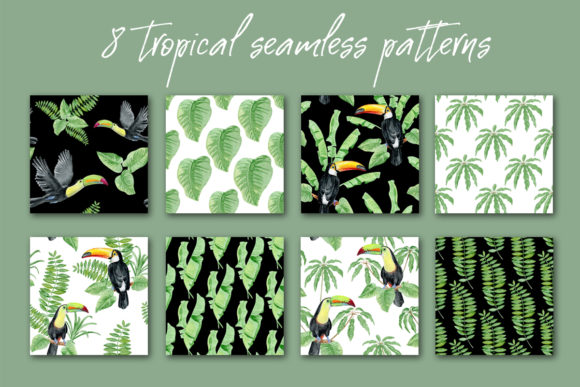 8 Watercolor Tropical Seamless Patterns for Crafters & Handmade Business Designers