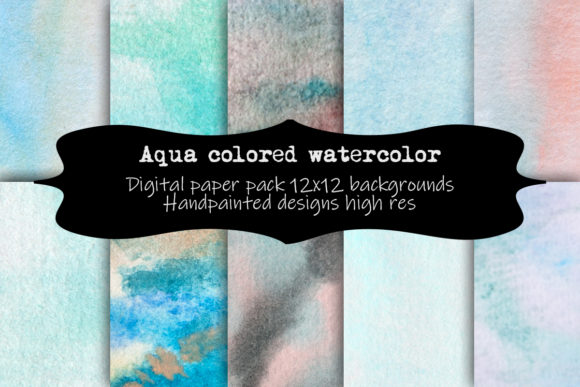 Aqua Colored Watercolor Digital Paper for Creative Sellers