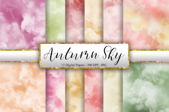 Autumn Sky Watercolor Digital Papers & Backgrounds