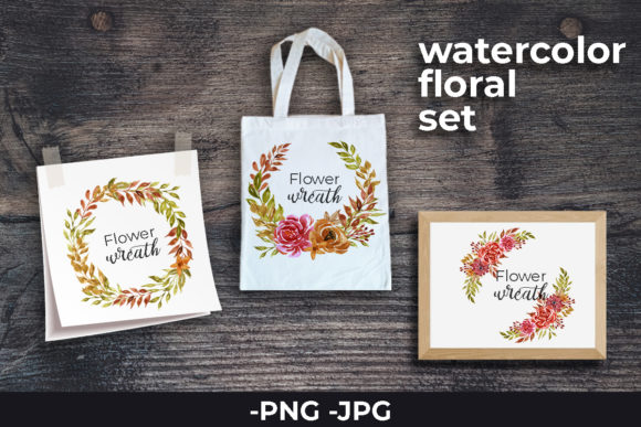Autumn Watercolor Floral Wreath Set for Crafts & Design Projects