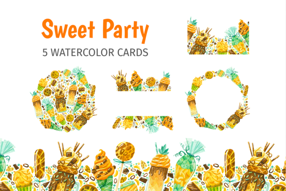 Cards Templates with Watercolor Sweets