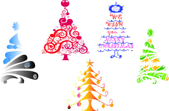 Christmas Trees Watercolor Clipart PNG