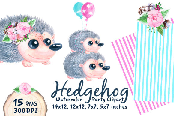Cute Hedgehog Baby Shower Watercolor Png for Crafts