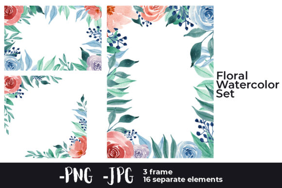 Elegant Watercolor Flower Rose Square Frame Set for Crafts & Branding