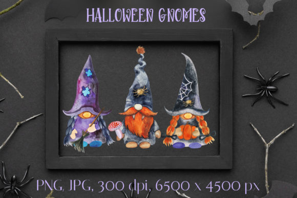 Halloween Gnomes Watercolor Clipart for Local Business Crafts Branding