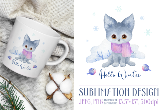 Hello Winter. Watercolor Baby Wolf – A Crafts-Friendly Design Asset for Seasonal Sellers