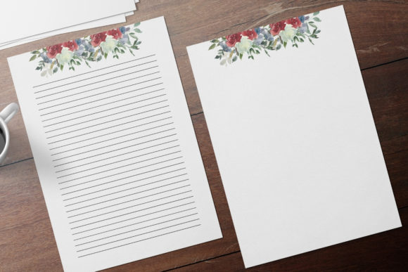 Red Flowers Cream Watercolor Stationery for Print Templates