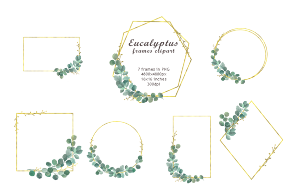 Watercolor Eucalyptus Frames Clipart for Real Crafting & Decorative Elements