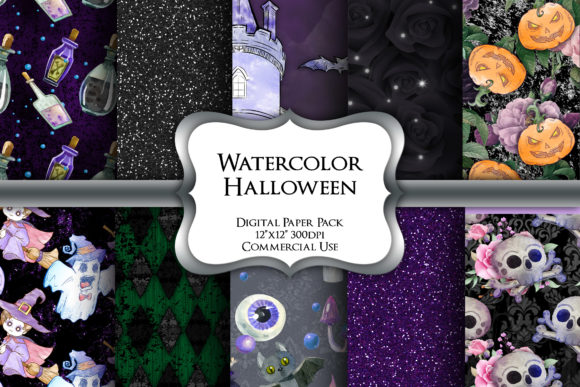 Watercolor Halloween Digital Paper for Branding & Packaging