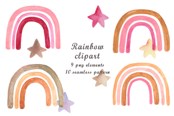 Watercolor Pink Rainbow Clipart for Creative Patterns & Digital Products
