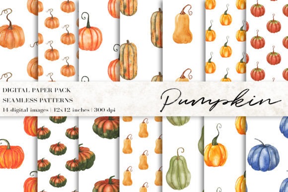 Watercolor Pumpkin Digital Papers for Crafting and Handmade Business Use